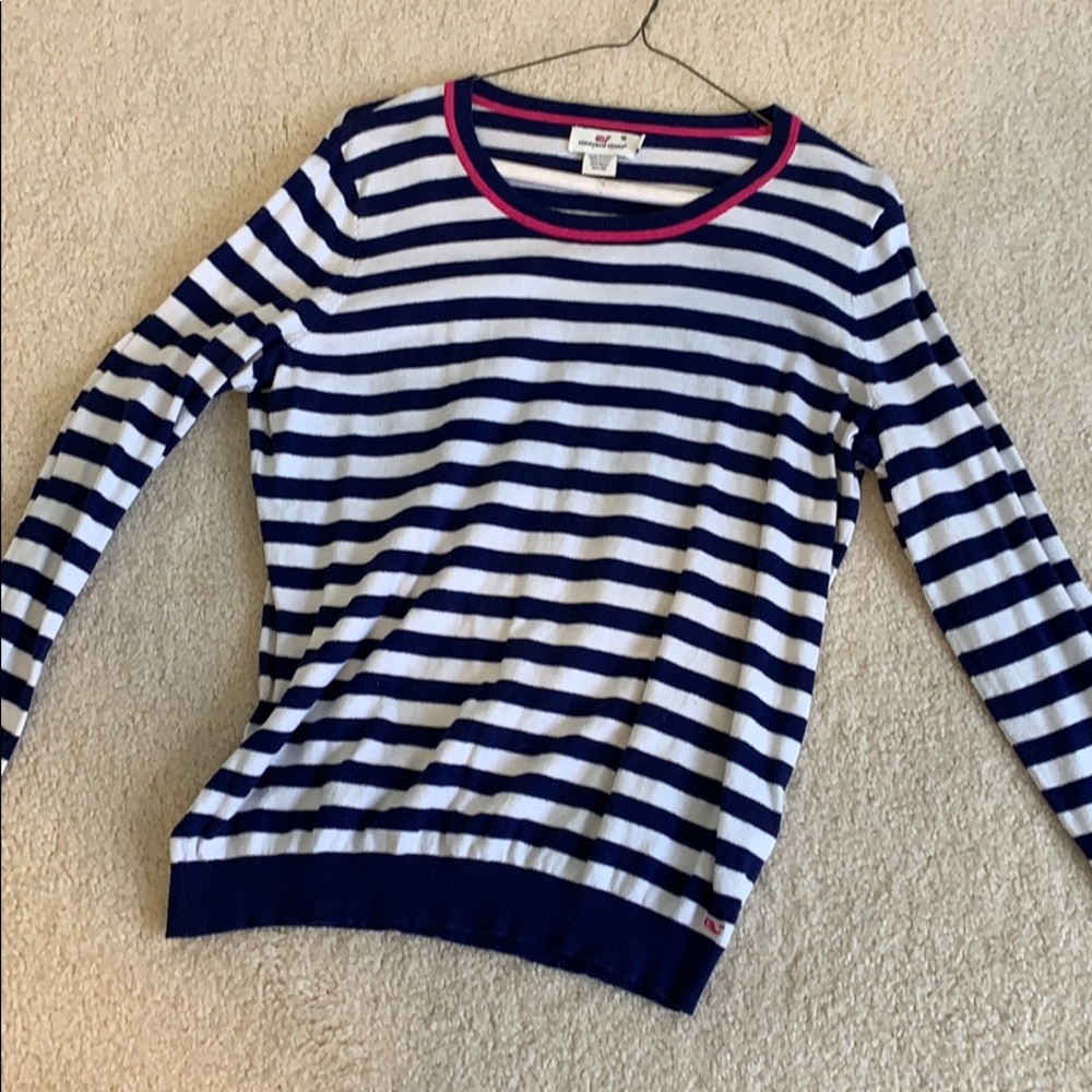 White and blue stripped thin sweater
